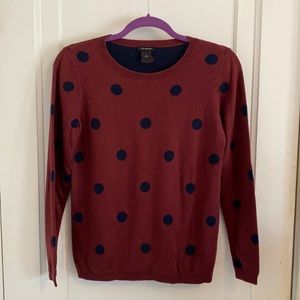 ANN TAYLOR, Burgundy & Navy Polka Dot Sweater